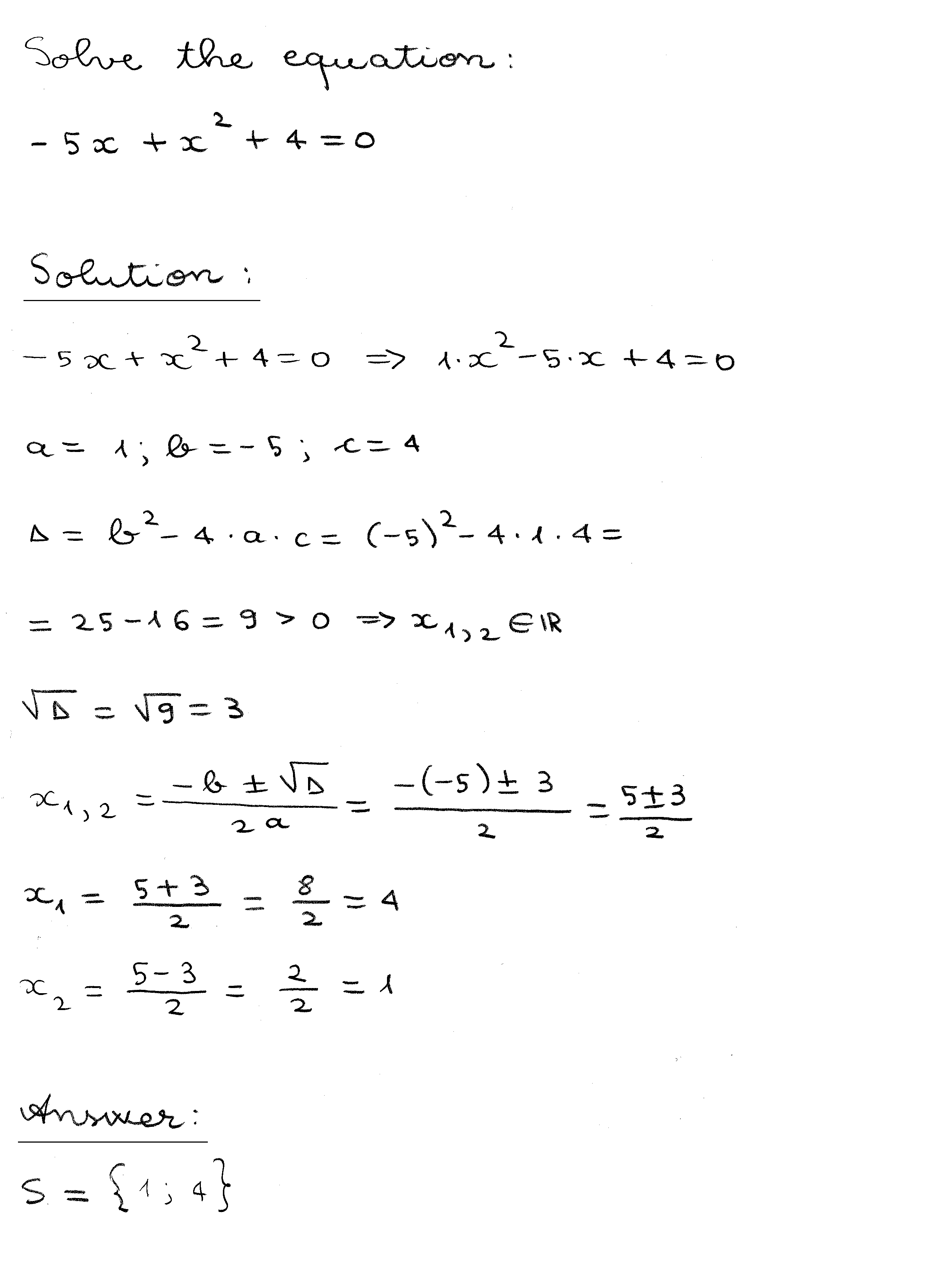 Learn Math. Solve a second degree (quadratic) equation