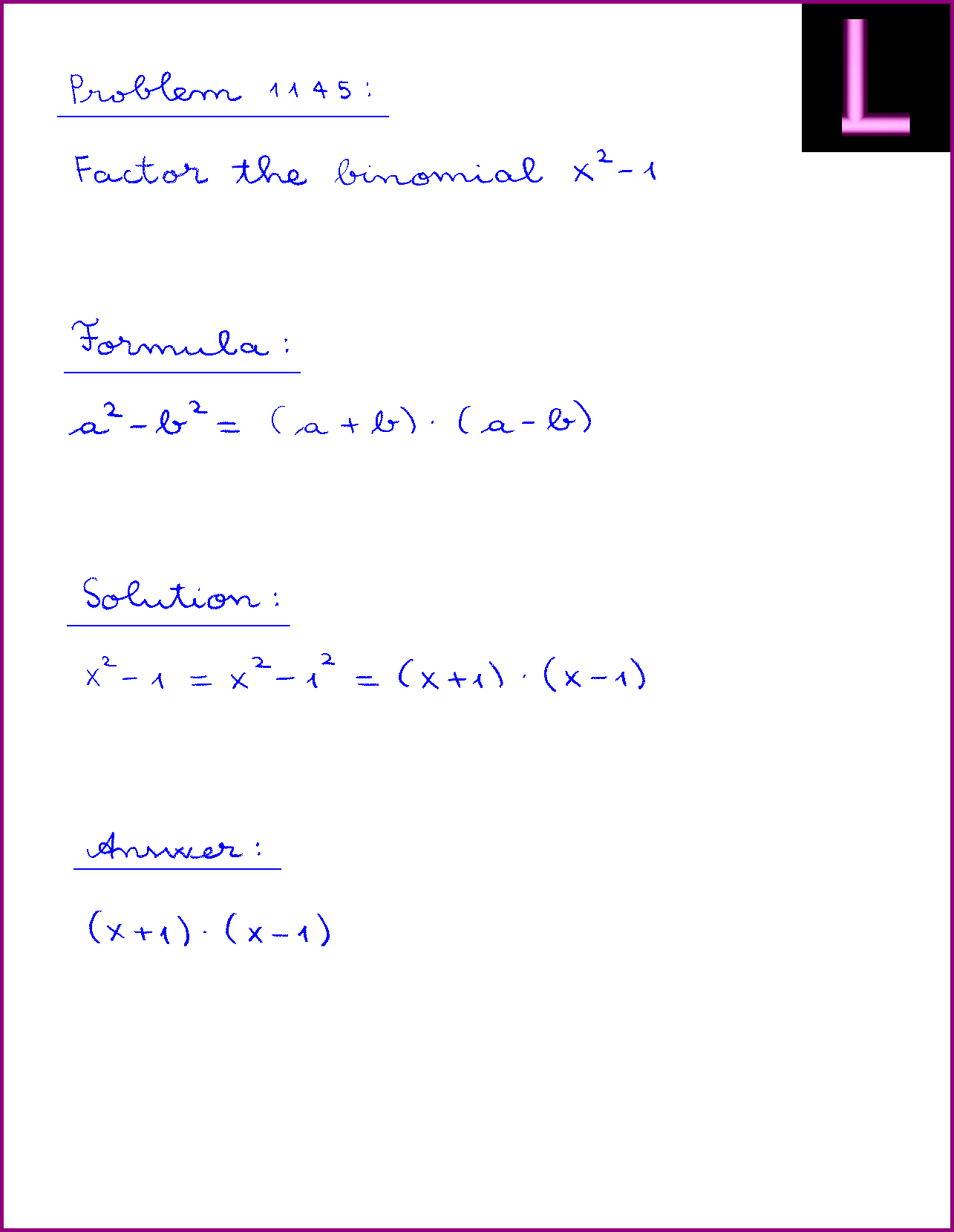 Problem 1145 Factor the binomial X^2 1