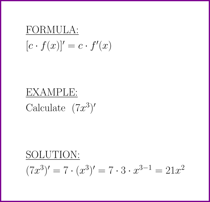 The derivative of the constant times function (formula and example