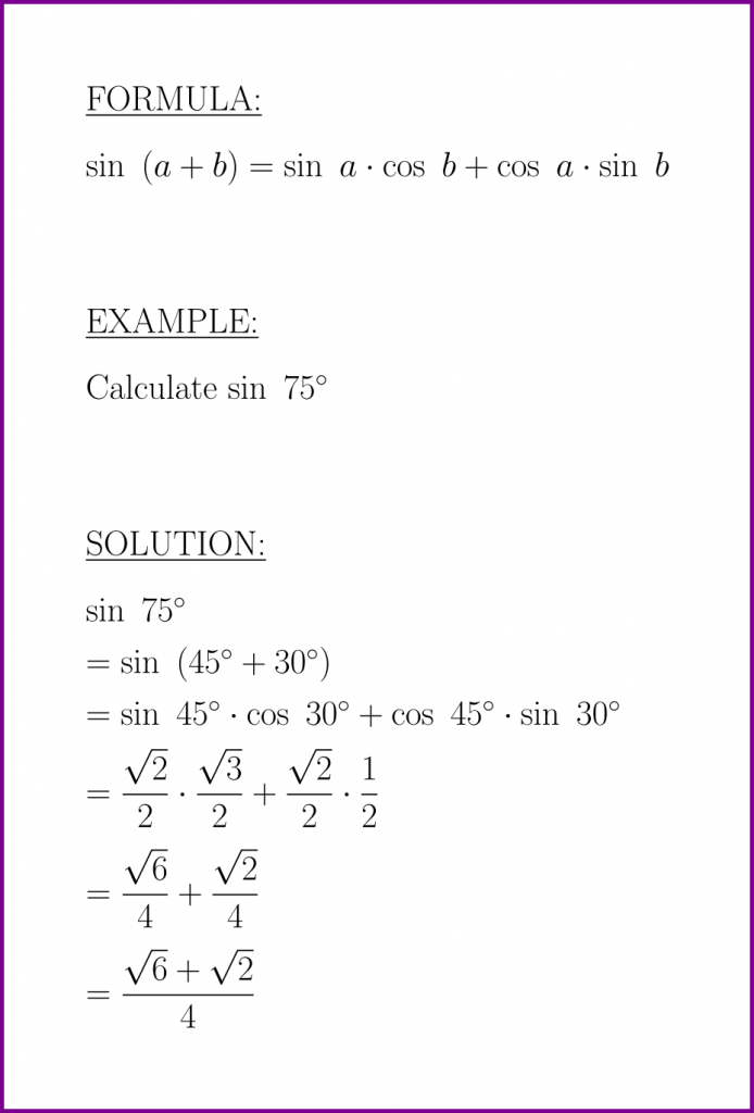 sin (a + b) (formula and example) (sine of sum)