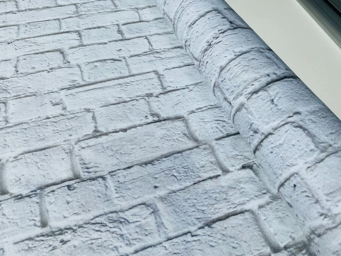 WHITE BRICK WALL Print Cotton Fabric for Curtains Backdrop bricks