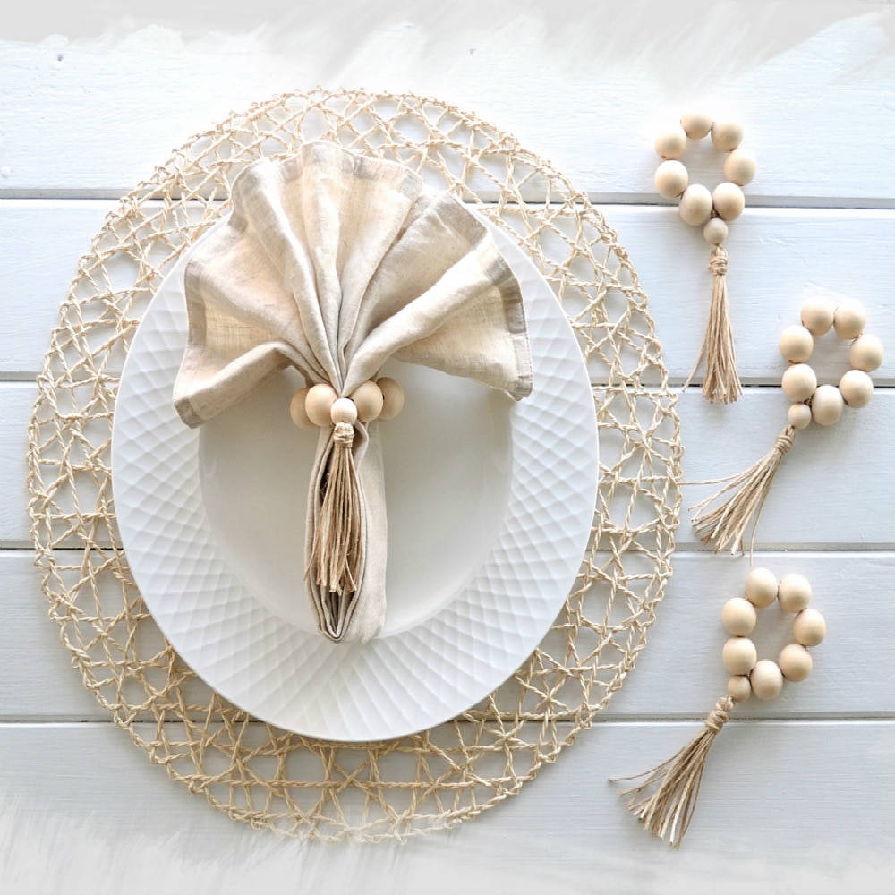 Wood Bead Napkin Rings with Tassels