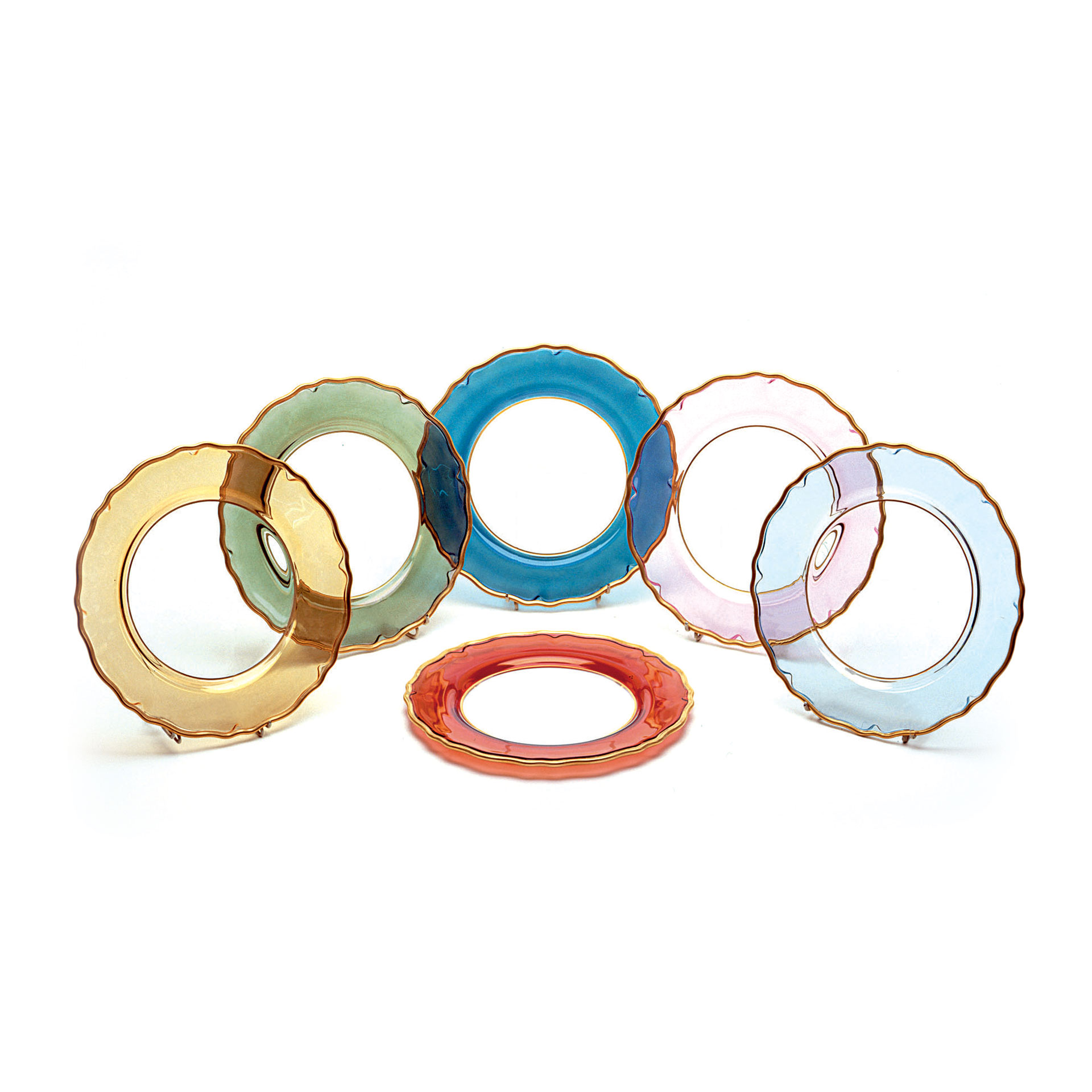 Arlecchino HandBlown Glass Plates, Set of Six Lustare