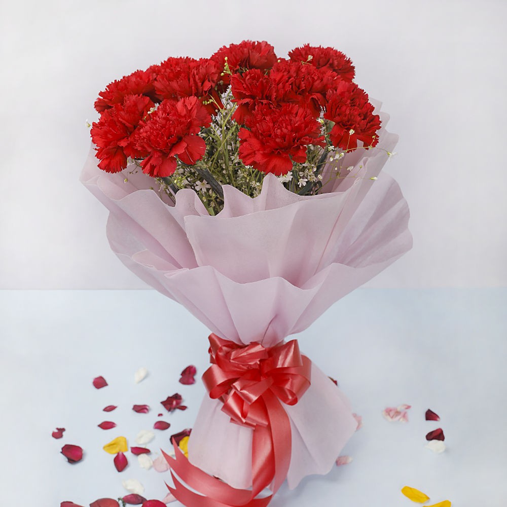 12 Red Carnations Luv Flower & Cake