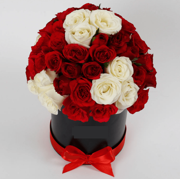 White & Red Roses Box Arrangement Luv Flower & Cake