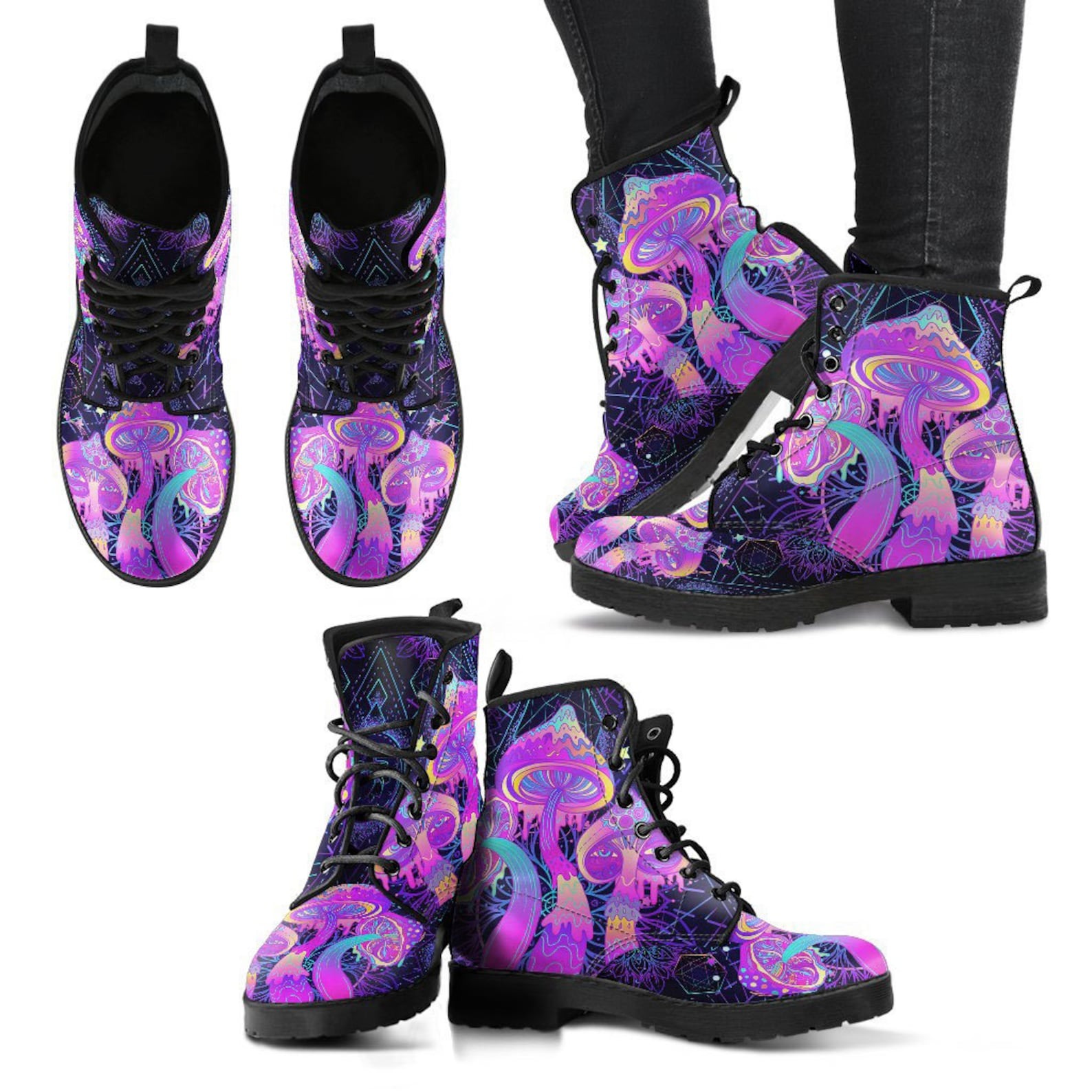 Psychedelic Mushroom Leather Boots LuvinGift