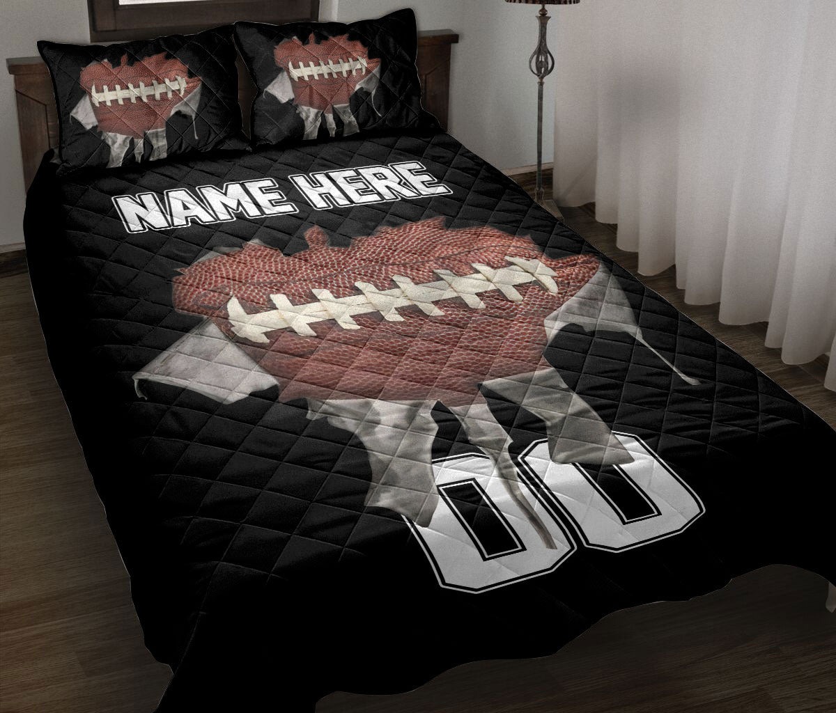 Personalized Football Quilt Set American Football Torn Effect With