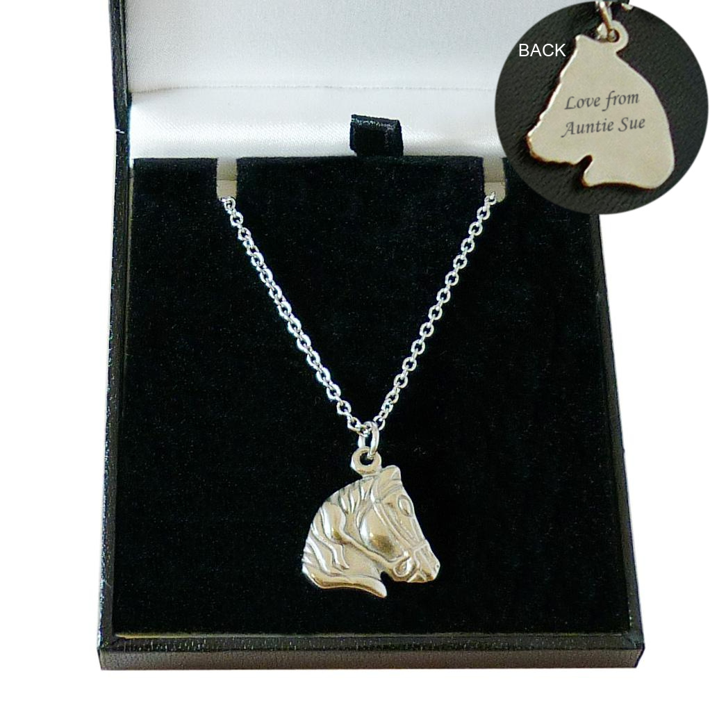 Engraved Horse Head Necklace & Pendant