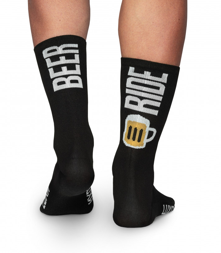Beer Ride Cycling Socks Funny Style Black and White Made in Europe
