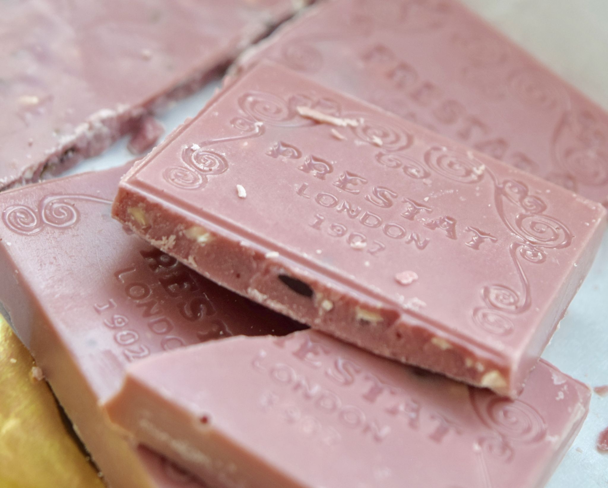Prestat Ruby Chocolate with Cocoa Nibs & Roasted Almonds* The Luxe List