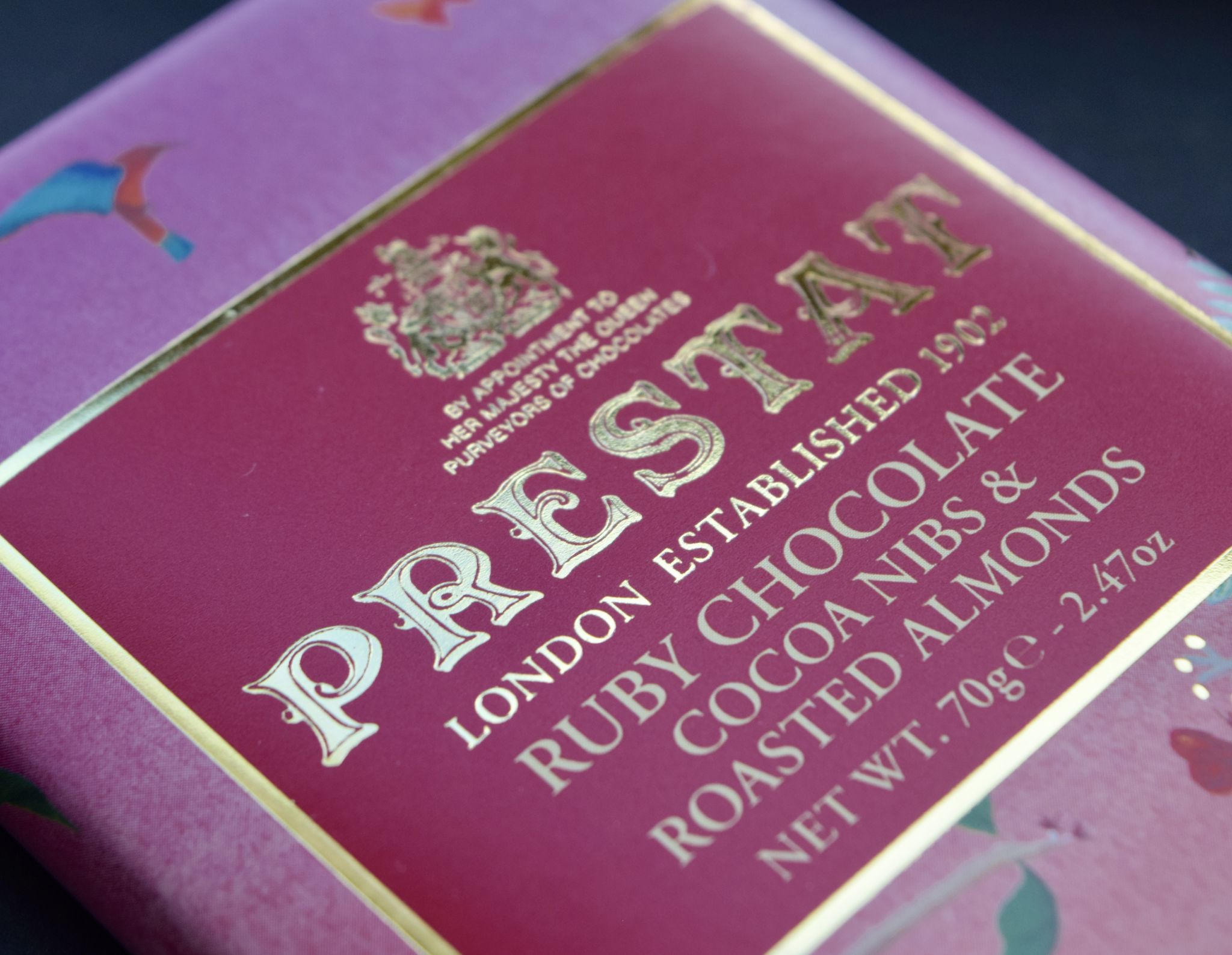 Prestat Ruby Chocolate with Cocoa Nibs & Roasted Almonds* The Luxe List