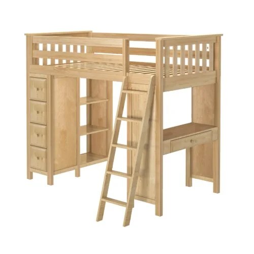 Affordable Holder Twin Loft Bed with Drawers and Shelves Luxe pine