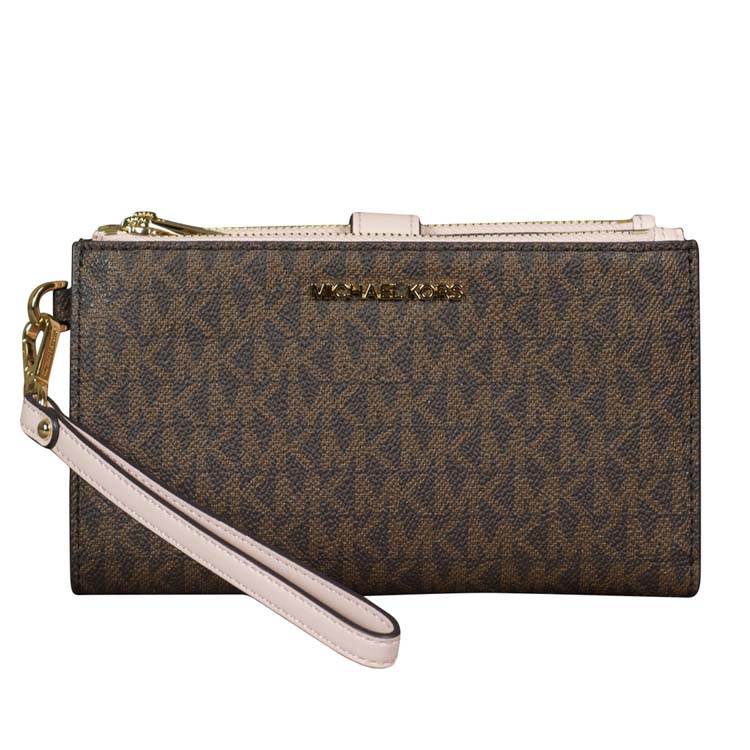 Michael Kors Double Zip Wristlet in Brown Powder Blush at Luxe Purses