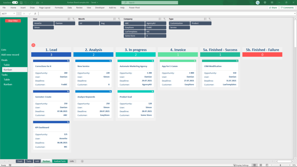 Kanban Board — Lux Templates Your Spreadsheet Store