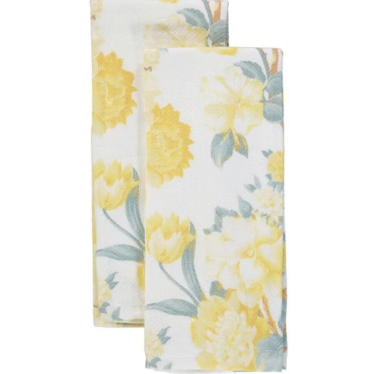 Ralph Lauren Tea Towels set of 2 White Yellow Floral Luxurykitchen4u