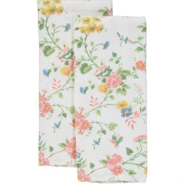 Ralph Lauren Tea Towels set of 2 White Peach Floral Luxurykitchen4u
