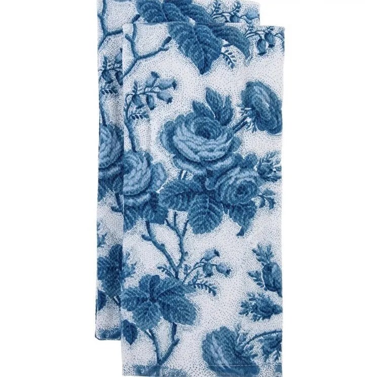 Ralph Lauren Tea Towels set of 2 White & Blue Floral Luxurykitchen4u