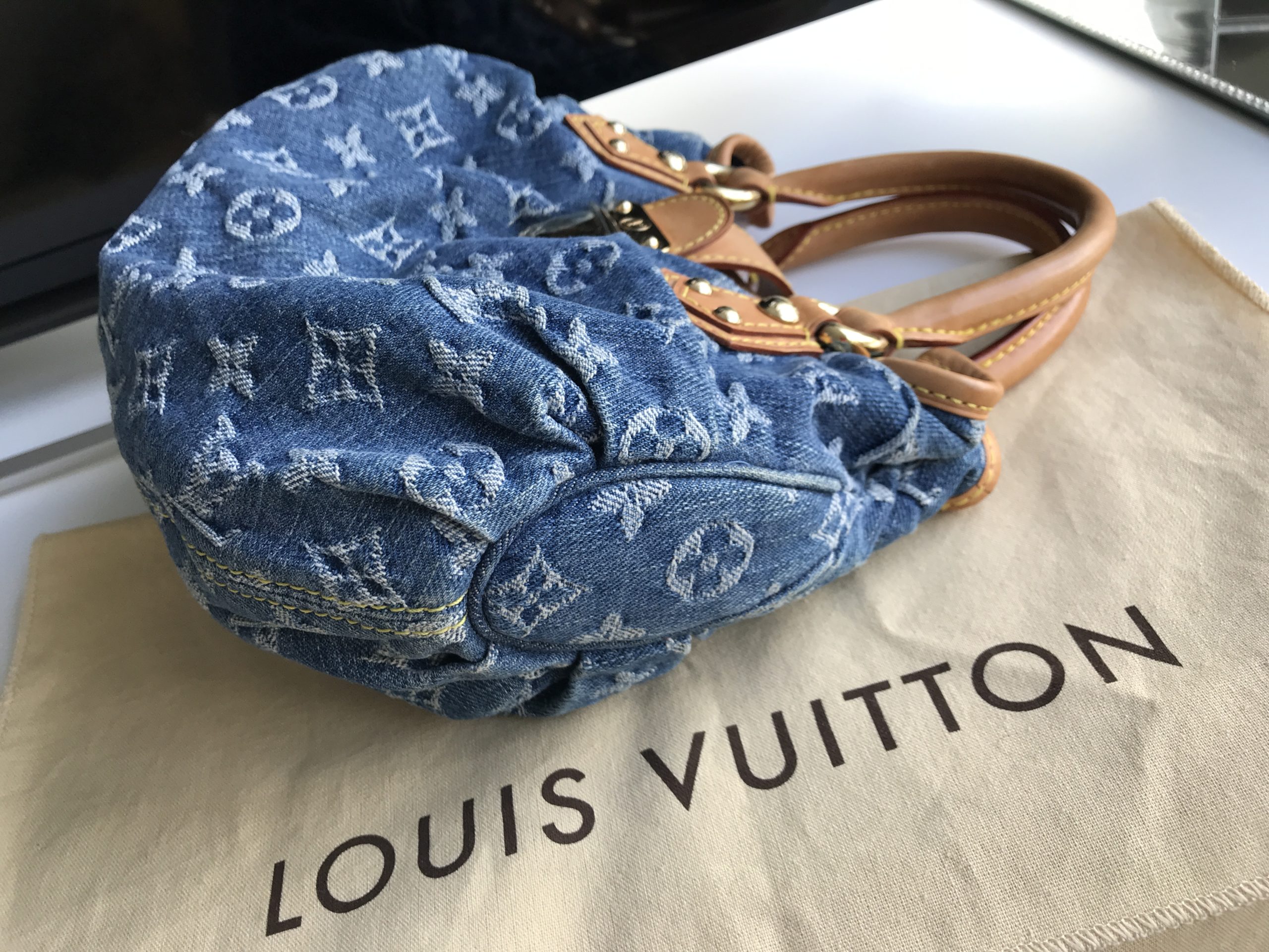 Louis Vuitton Blue Denim Mini Pleaty Monogram Satchel