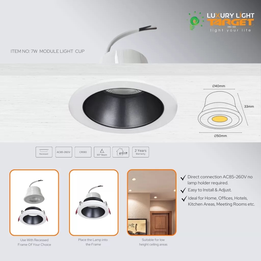LED Spotlight 50mm 7W MODULE LIGHT CUP Luxury Light Target