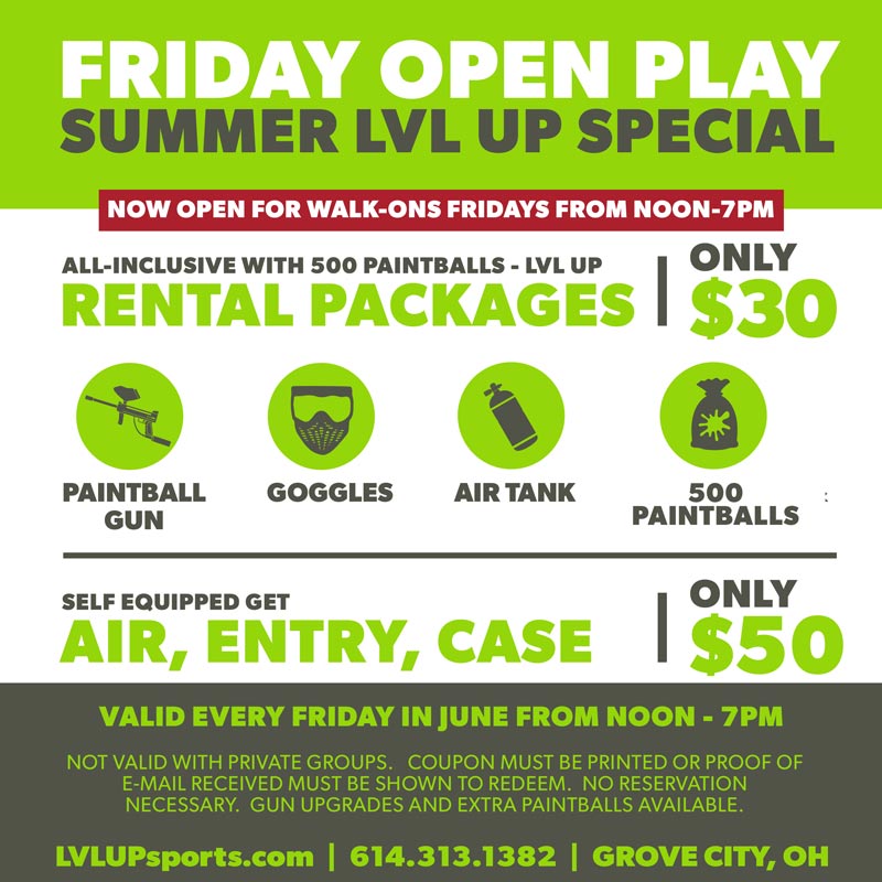 Summer Paintball Hours and Memberships LVL UP Sports Paintball Park