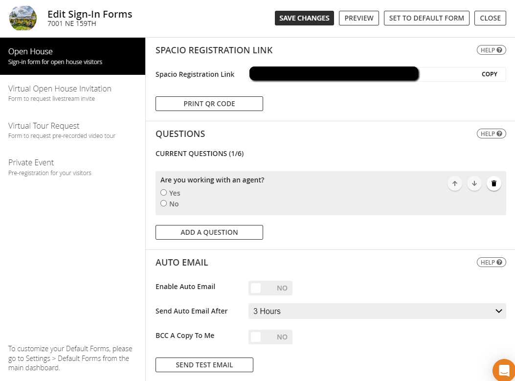 Set up an open house signin form (Spacio)