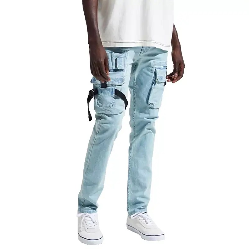 Skinny Light Wash Denim Cargo Pant Men Clothing Manufacturers