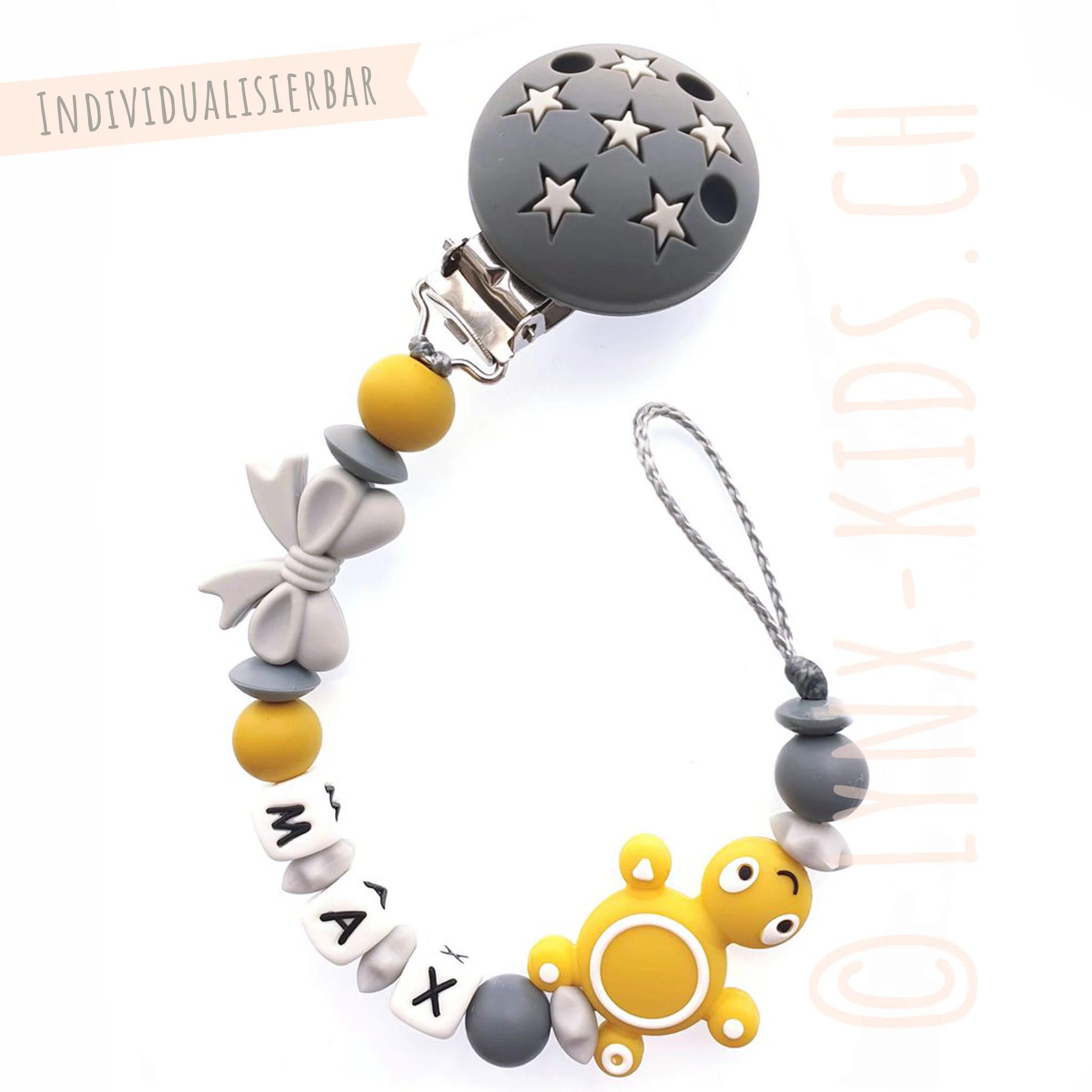 Nuggikette/Schnullerkette Junge, Schildkröte senf LynxKids