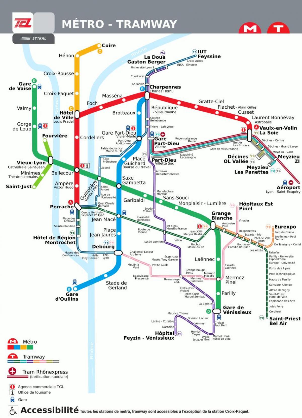Map of Lyon metro metro lines and metro stations of Lyon