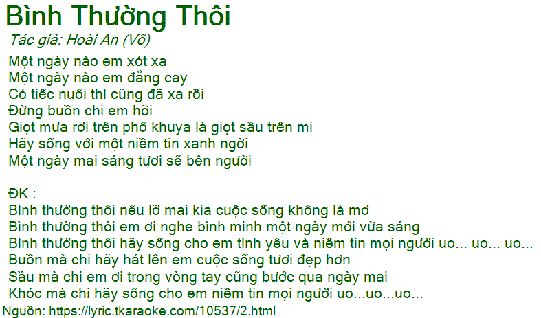 Loi bai hat Binh Thuong Thoi (Hoai An (Vo)) [co nhac nghe]