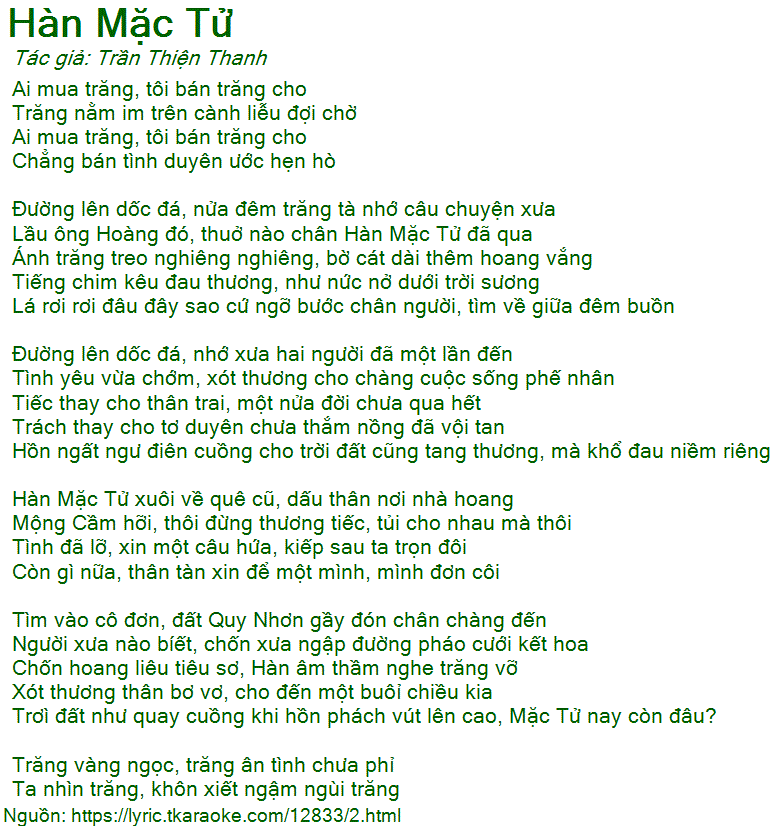 Loi bai hat Han Mac Tu (Tran Thien Thanh) [co nhac nghe]
