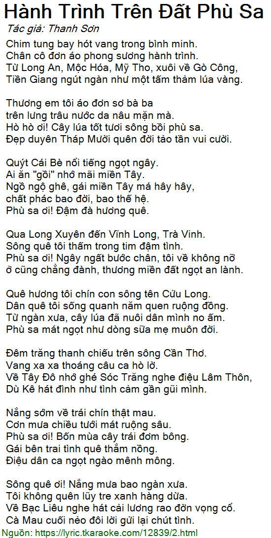 Lời bài hát Hành Trình Trên Đất Phù Sa (Thanh Sơn) [có nhạc nghe]
