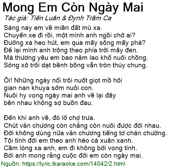 Lời bài hát Mong Em Còn Ngày Mai (Đinh Trầm Ca & Tiến Luân) [có nhạc
