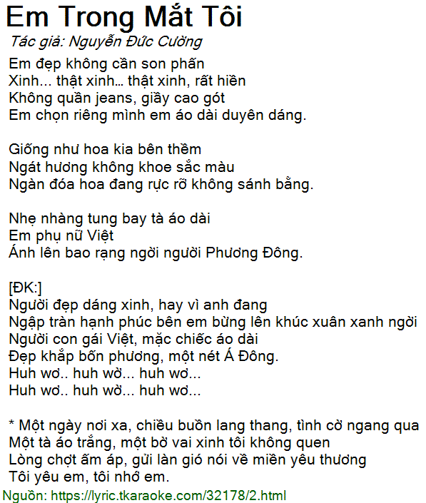 Lời bài hát Em Trong Mắt Tôi (Nguyễn Đức Cường) [có nhạc nghe]