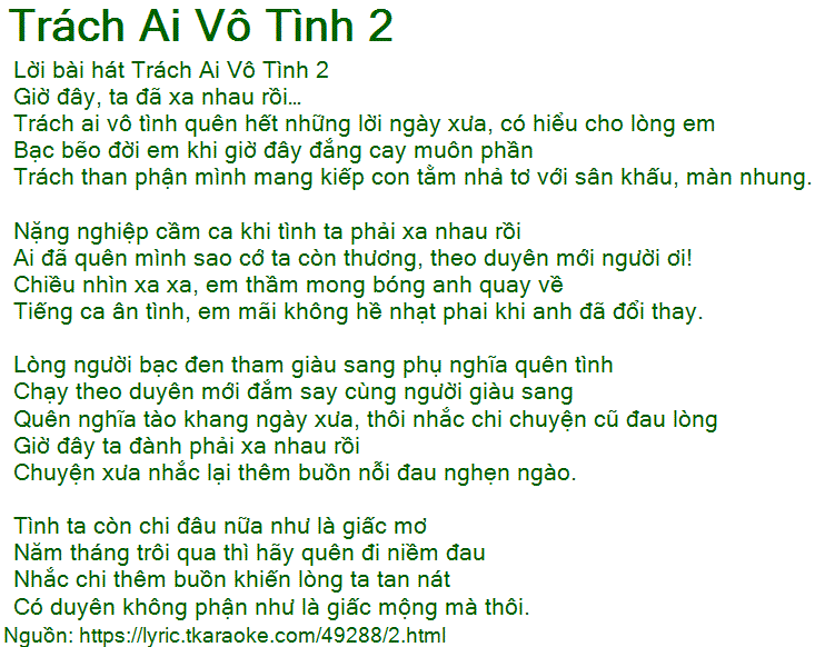 Trách Ai Vô Tình 2 [có nhạc nghe]