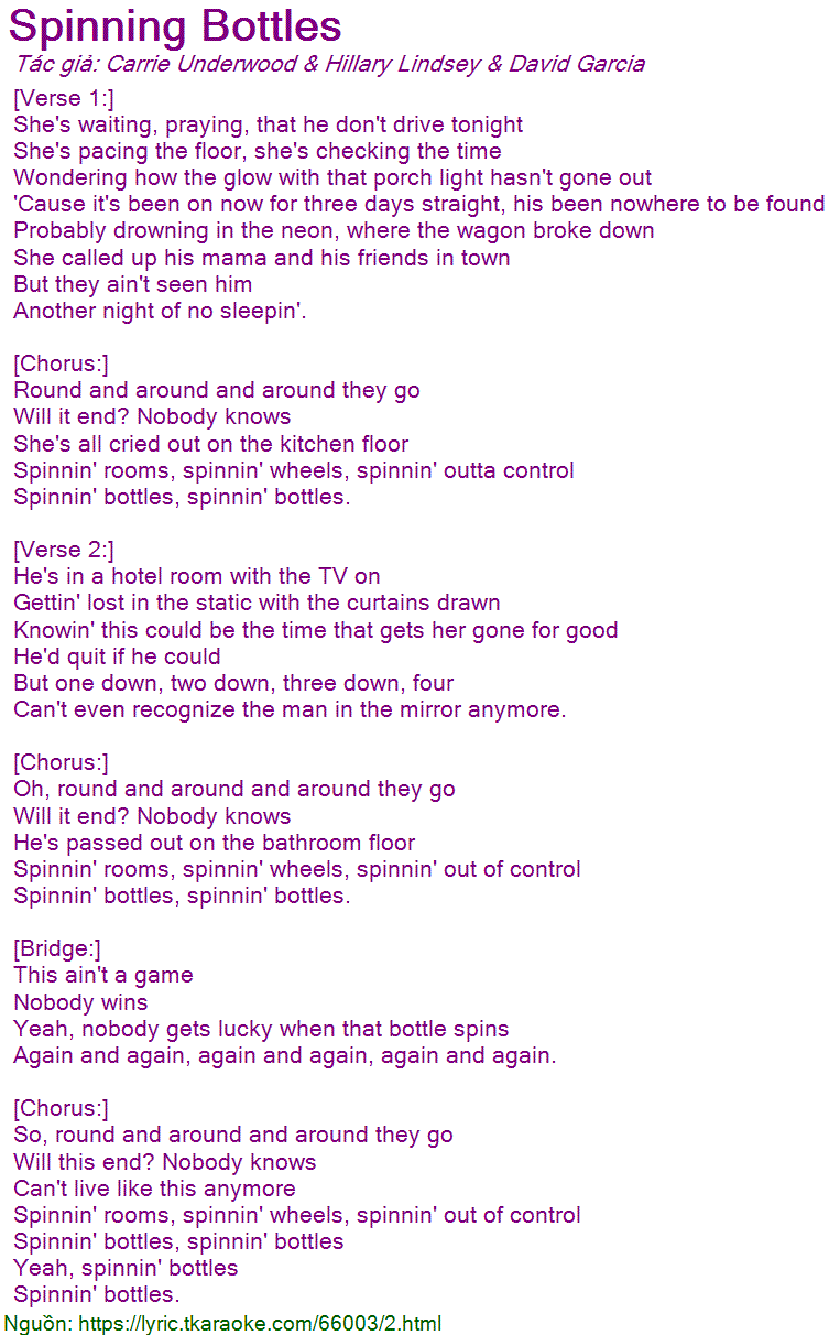 Lời bài hát Spinning Bottles (Carrie Underwood & David Garcia & Hillary