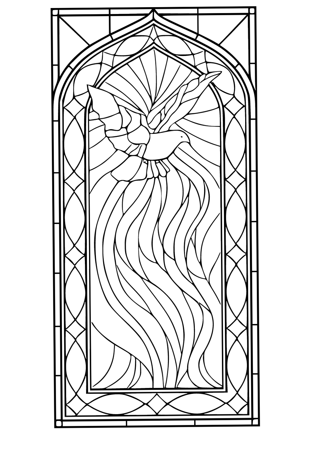 Free Printable Stained Glass Pigeon Coloring Page for Adults and Kids