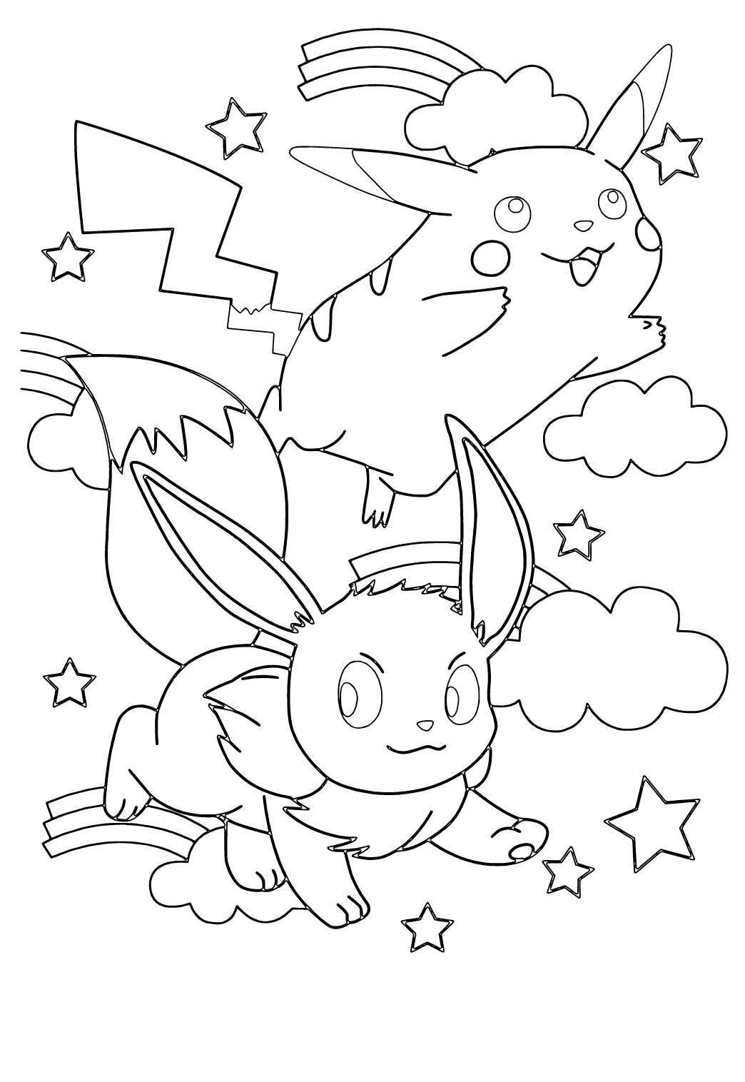 Pikachu And Eevee Friends Coloring Pages