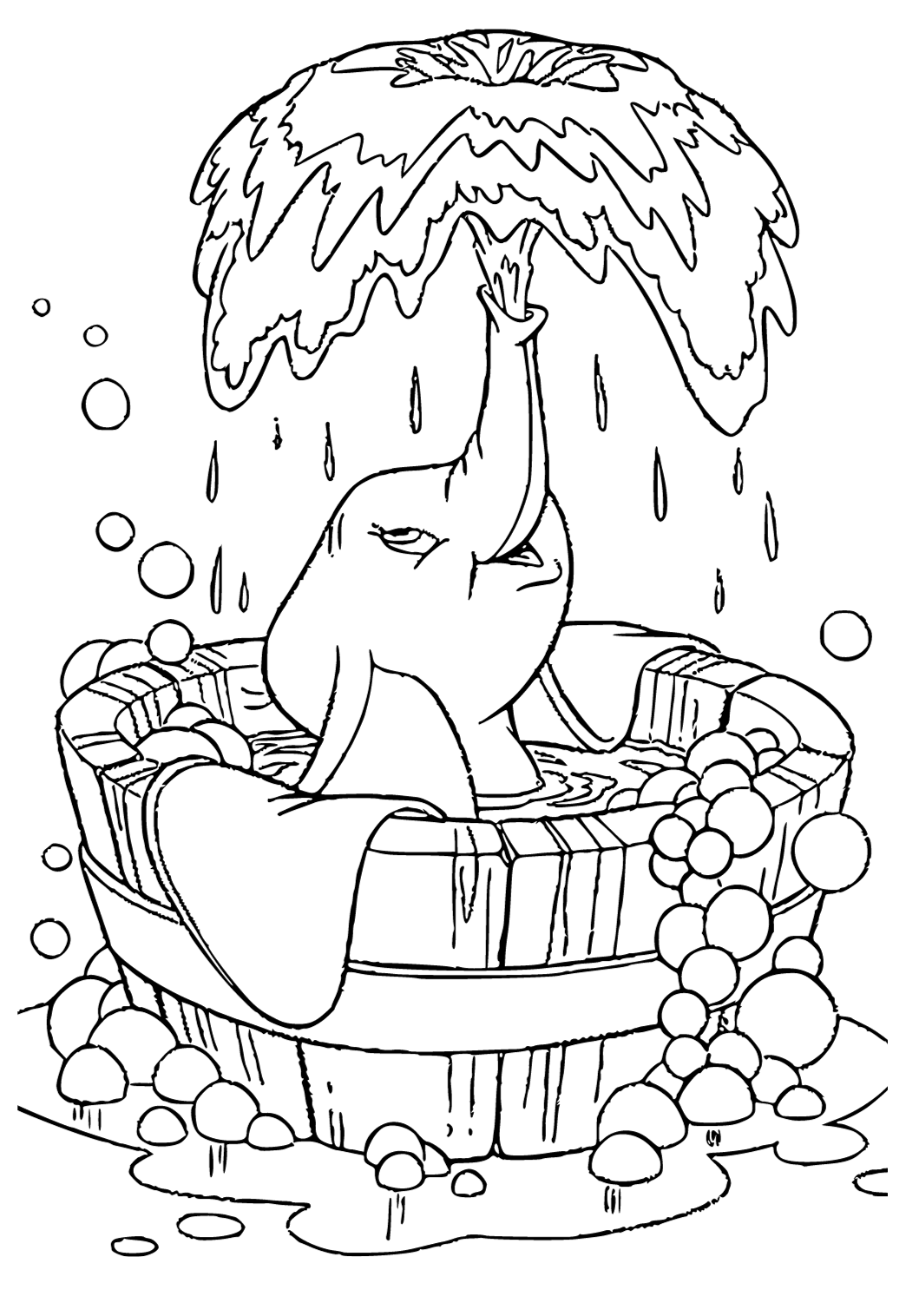 Free Printable Dumbo Bathe Coloring Page for Adults and Kids