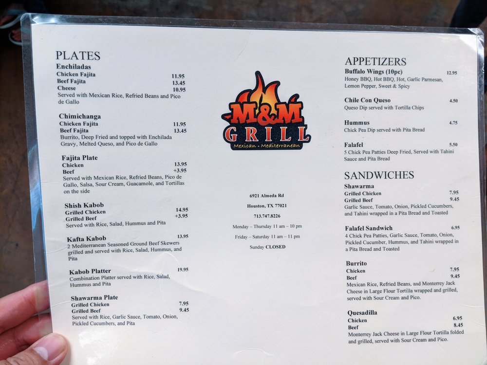 M&M Grill Menu (Updated October 2024)