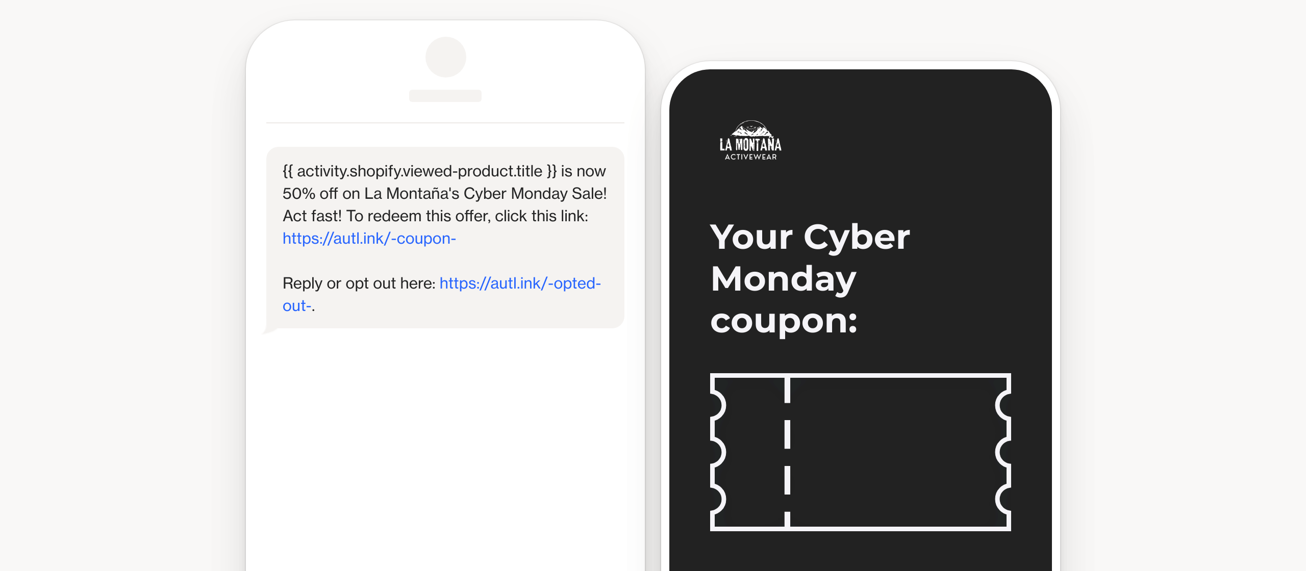 SMS Cyber Monday sale with coupon Ortto templates