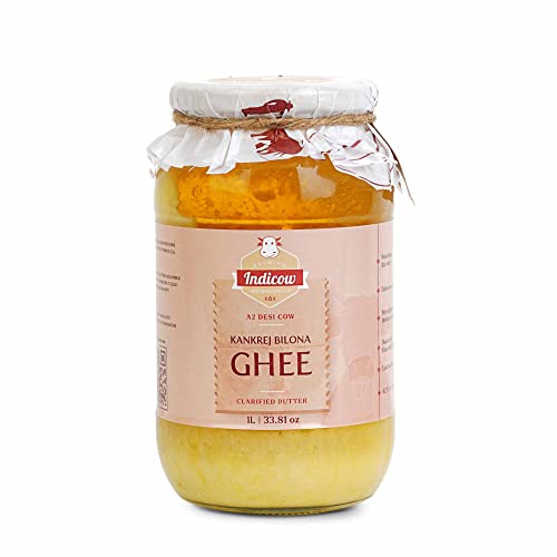 Indicow Foods Vedic Bilona A2 Cow Ghee 1L | (Kankrej Cow A2 Vedic Bilona Ghee 1L) | Grass Fed, Hand Churned, 100% Pure and Preservative Free…