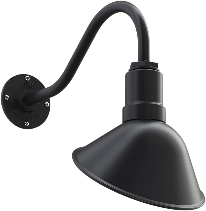 Steel Lighting Co. Made in America Venice Store Sign Light | for Outdoor Restaurant Accent Wall | 9 inch Dome | 16 inch Gooseneck | Matte Black Exterior/White Interior Steel Lighting Co. Made in America Venice Store Sign Light | for Outdoor Restaurant Accent Wall | 9 inch Dome | 16 inch Gooseneck | Matte Black Exterior/White Interior
