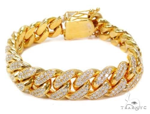 Miami Cuban Diamond Bracelet 40711 Mens Diamond Bracelet Yellow Gold 14k Round Cut 9 20 Ct
