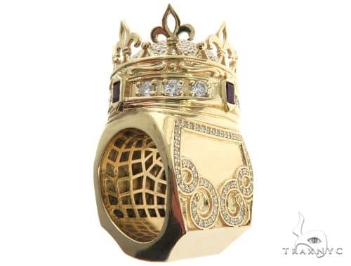 Custom Made 14k Yellow Gold Prong Diamond Royal Crown Ring 63886 Mens Stone Yellow Gold 14k Round Cut 4 09 Ct