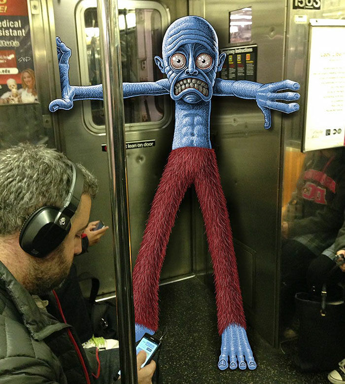 Artist Draws Monsters Sat Next To Strangers On NYC Subway