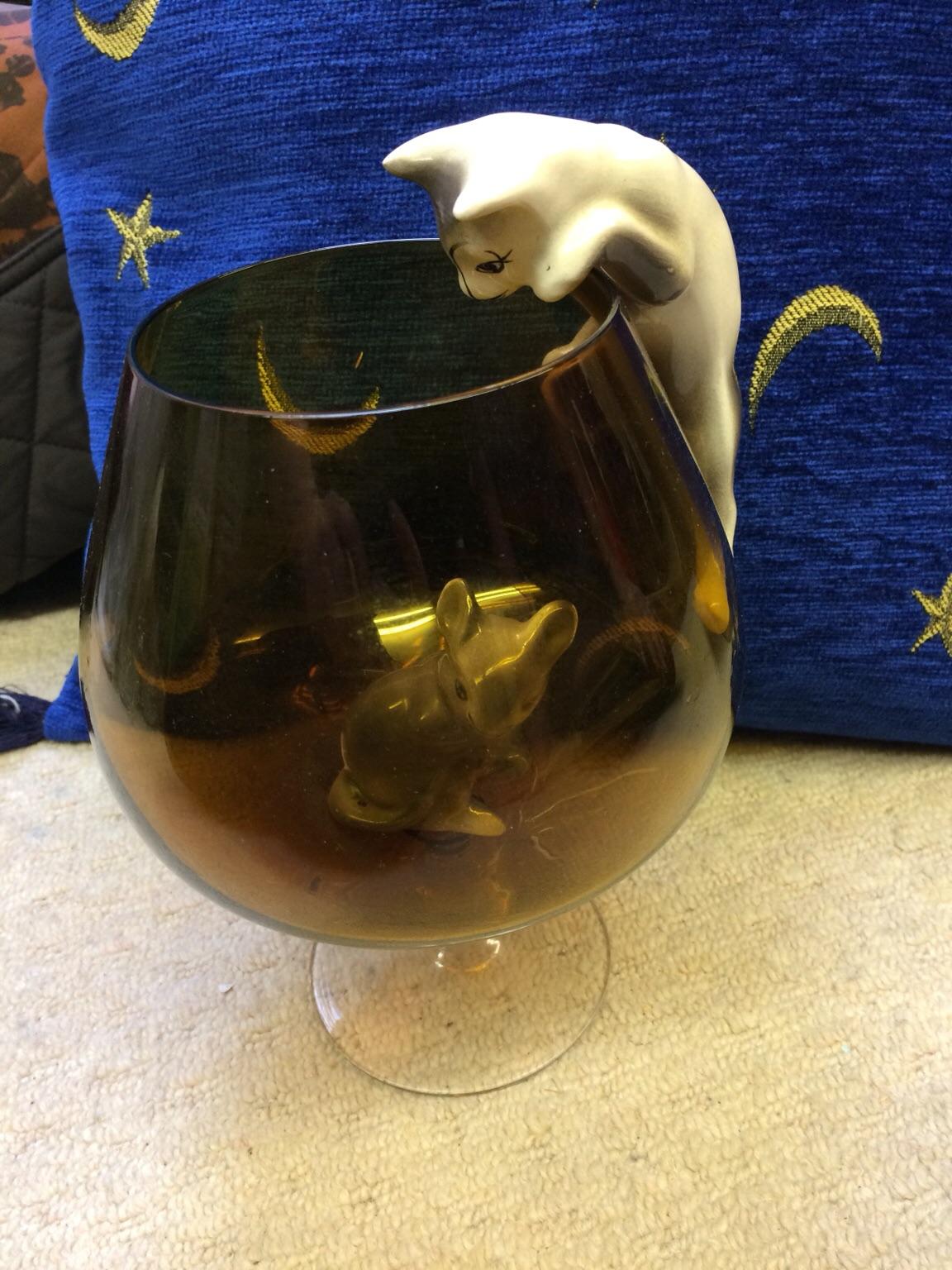 Retro cat and mouse in brandy glass ornament in ME8 Gillingham for £25.