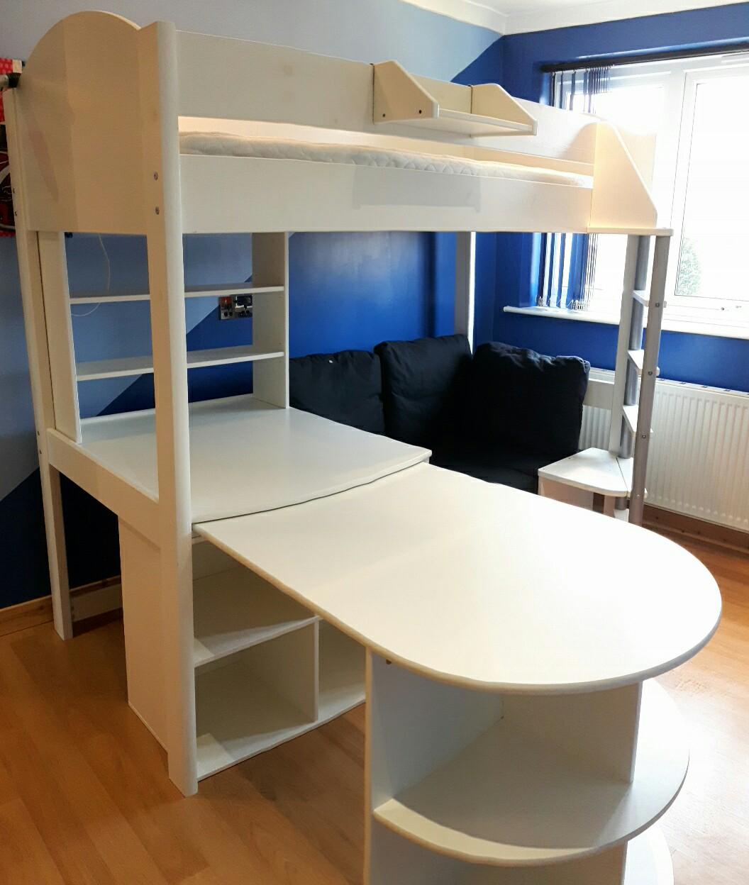 Noah High Sleeper With Sofa Bed, Pull Out Desk, Shelf Cube Unit