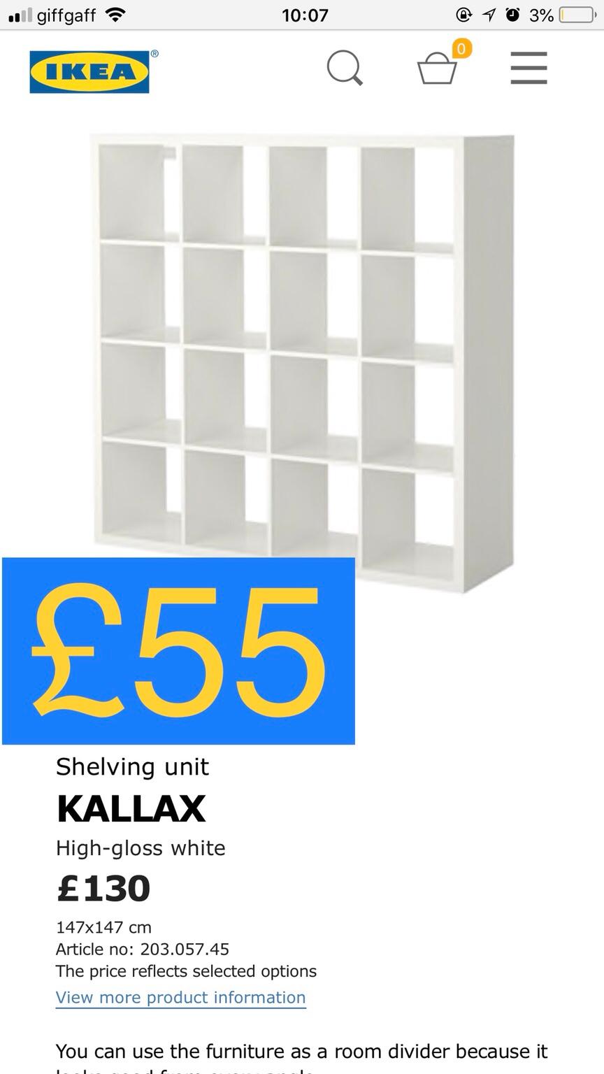 IKEA KALLAX SHELVING UNIT WHITE HIGH GLOSS in W9 London für 55,00 £ zum