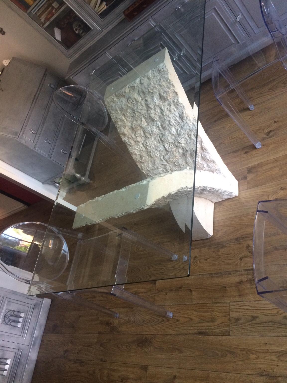 Dining table stone base glass top in DE1 Derby for £200.00 for sale