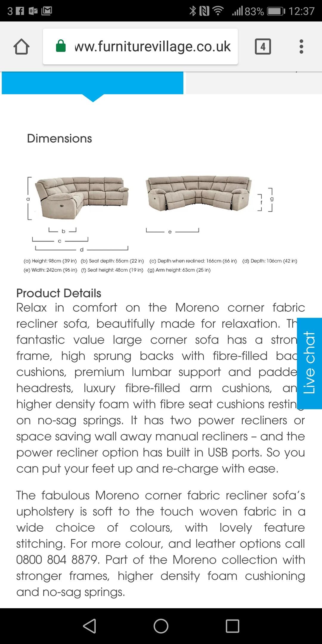 Moreno SD corner sofa 2 power recliner in OX10 Oxfordshire for £700.00 for sale Shpock